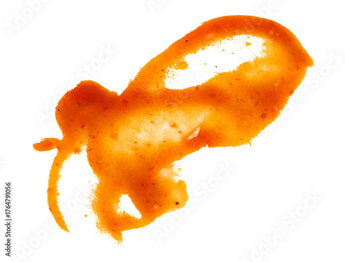 Flying ketchup splash, bright red tomato sauce smear with glossy texture, isolated liquid stain for fast food design, burger and snack advertising, creative culinary concept illustration