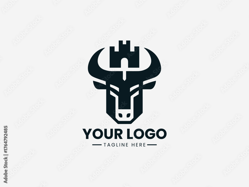 Obraz premium Castle Tower Buffalo Bull Logo