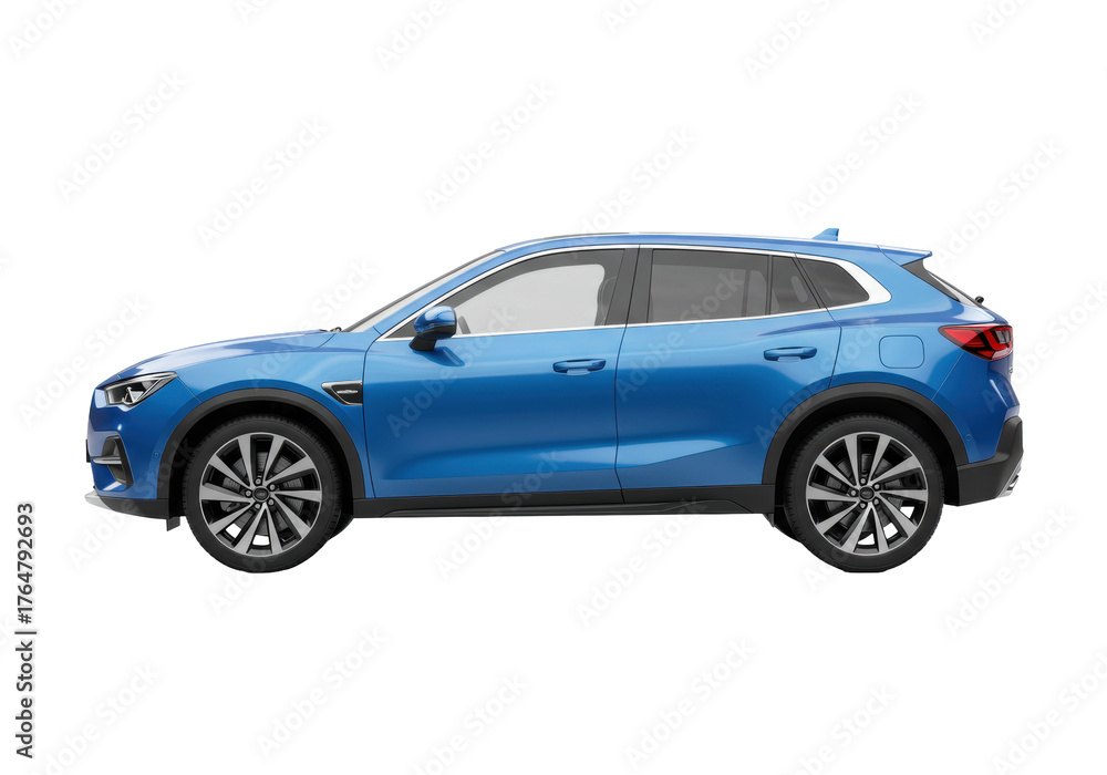 Obraz premium Isolated blue SUV car side view for advertising, transportation and mobility design art