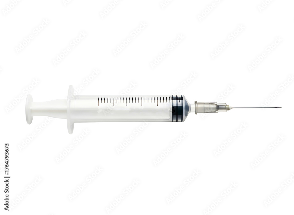 Fototapeta premium Medical syringe with blue liquid isolated on transparent background