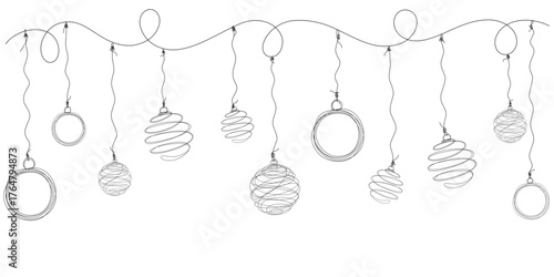 background banner christmas vector decoration, christmas bauble line art style illustration