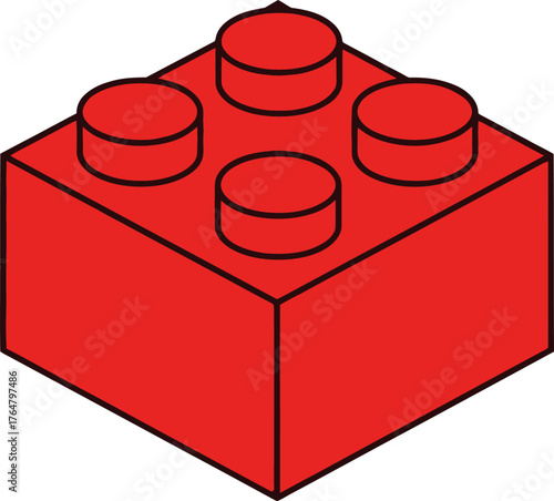 A simple red building block with four studs on top presented in a clean silhouette style