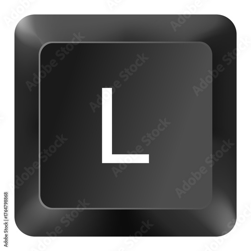 Keyboard key L button displaying the letter L in black keycap style, perfect for computer, typing, and digital design themes, isolated on white background, high-resolution detailed image.