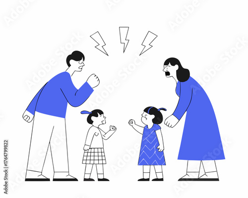 man and woman parent swear at boy and girl yelling 