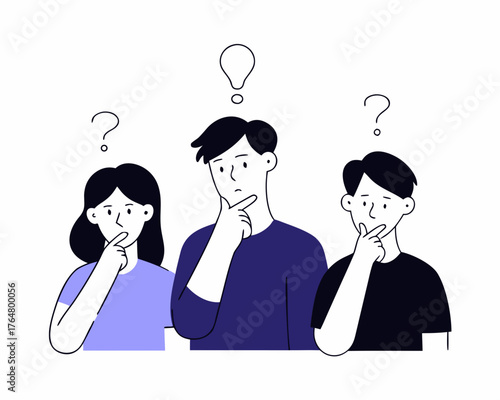  thoughtful people doubtful men women or kids thinking