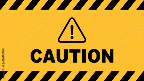Warning sign with yellow caution tape background