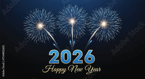 2026 Happy New Year Fireworks Display Festive Celebration Background Winter Holiday Countdown