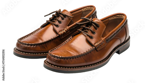 Wallpaper Mural Polished leather boat shoes, brown, with laces, isolated on black background Torontodigital.ca