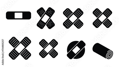Set of assorted adhesive bandage icons for medical and first aid representation silhouette