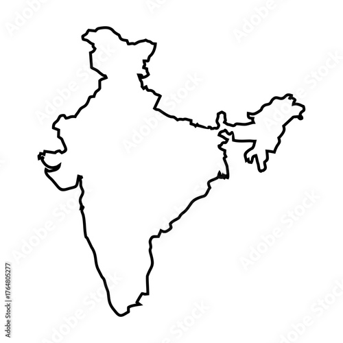 India map of black contour curves of vector illustration. isolated on transparent background. India outline line