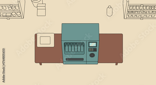 Glass bottle return machine in store on countertop with minimal design  