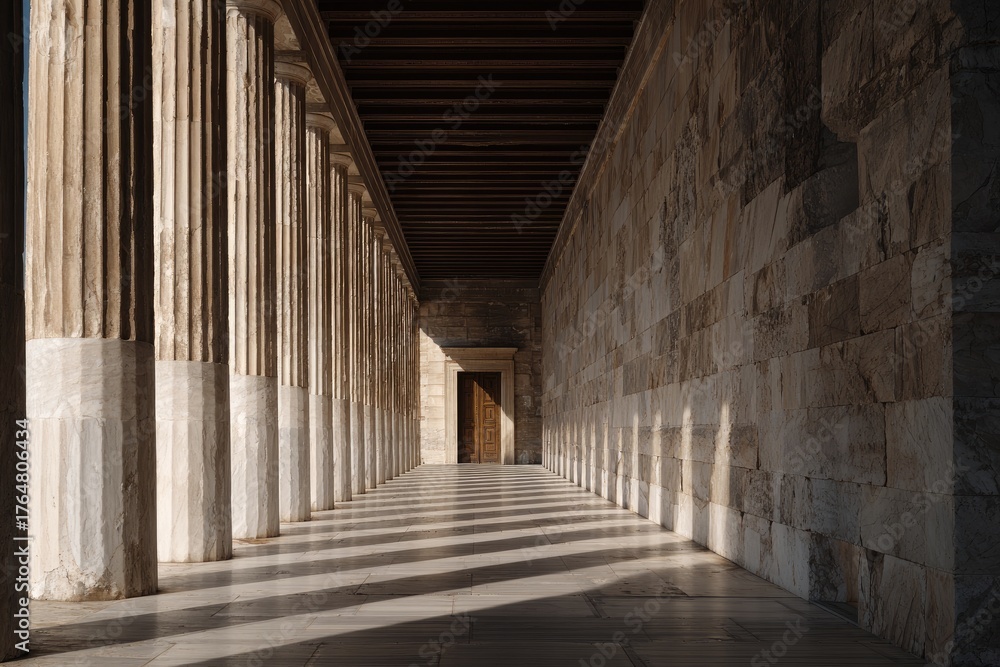 Obraz premium Sunlit colonnaded hallway (1)