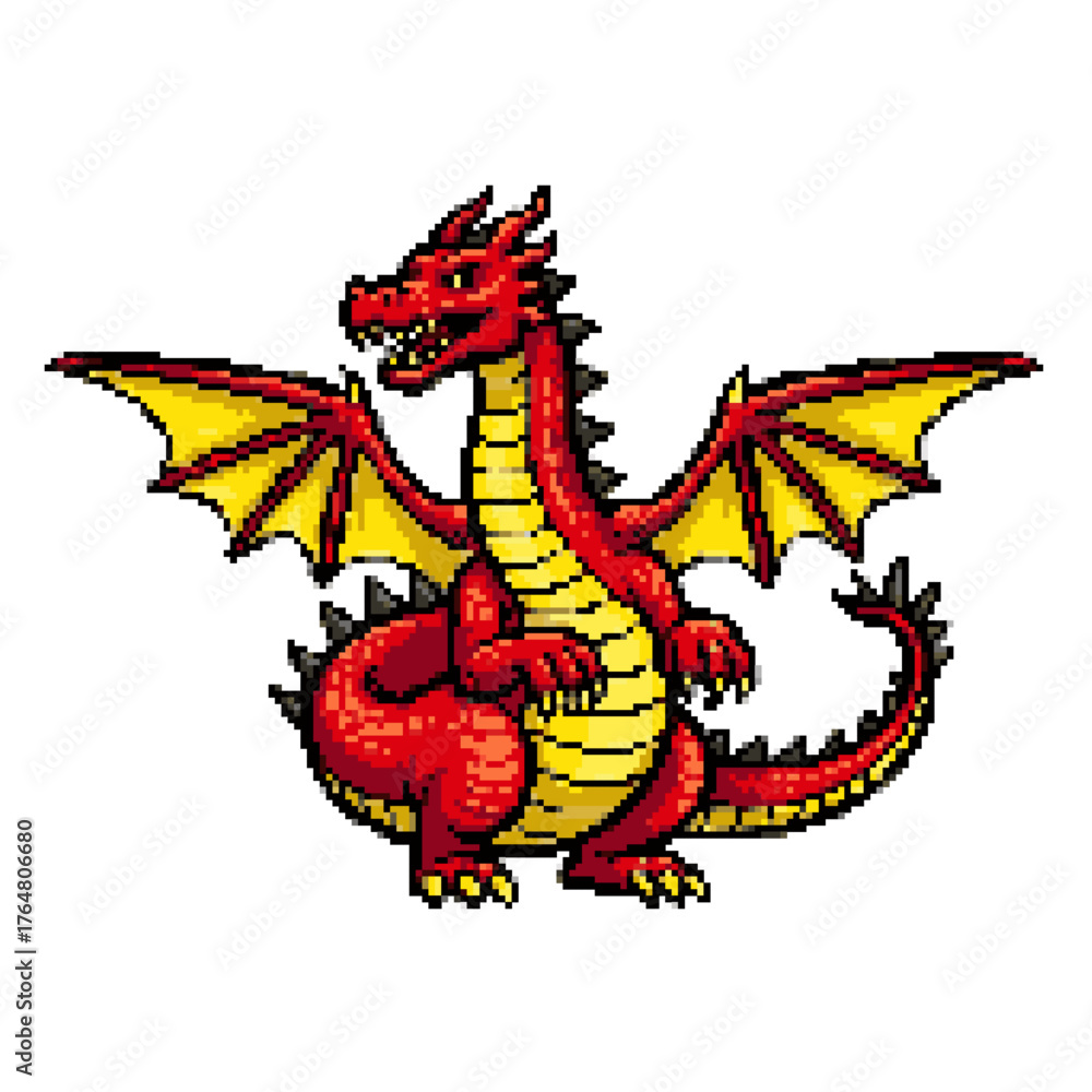 Naklejka premium Pixelated Dragon in Dynamic Pose