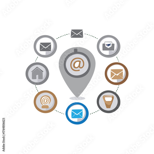 Central Email Map Icon Circle With Envelopes And Connected Communication Icons
