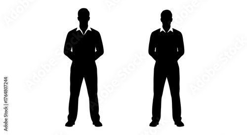 Two silhouetted men standing with arms crossed facing forward
