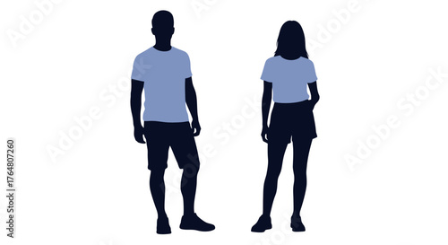 Silhouettes of a man and woman standing side by side facing forward