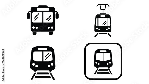 Collection of public transportation icons bus tram subway metro trains for transportation themes silhouette