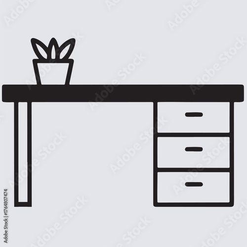 writing desk silhouette vector art illustration, furniture