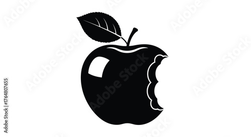 A simple black and white illustration of a bitten apple shape