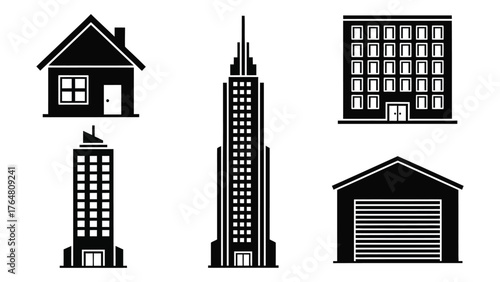 Collection of diverse building silhouettes for architectural and urban design projects silhouette