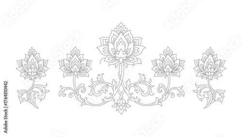 Floral Elegance: Intricate floral illustration featuring a delicate composition of ornamental blossoms and foliage, showcasing the timeless beauty of floral design.