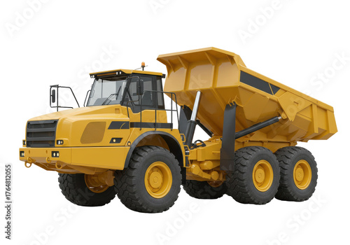 Fotografía Yellow articulated dump truck PNG isolated on transparent background, heavy cons