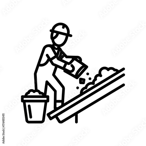 Construction worker pouring cement into trough