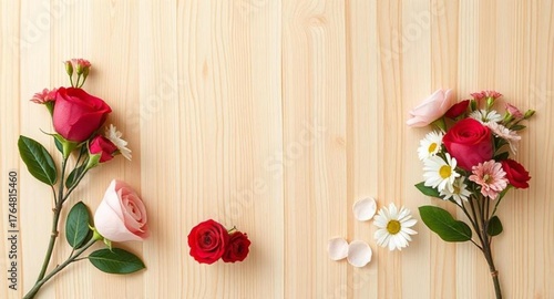 Delicate Pink Tulips Arranged on Rustic Wooden Surface
