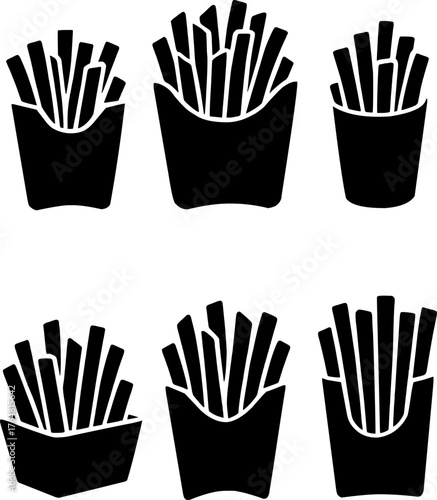 6 french fries illustrations, silhouette version