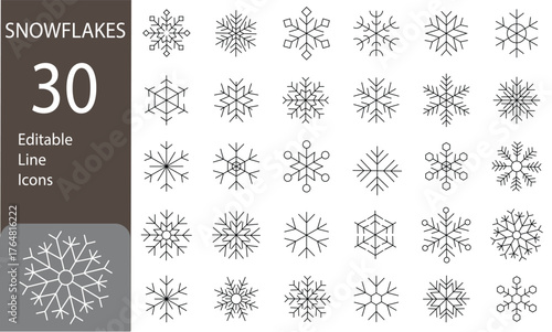 Snowflakes Editable Line Icons Set. diamond-shaped elements, Christmas, winter, New Year, and more. Pictograms and infographics, Vector illustration.