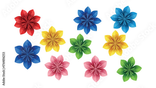 Colorful Origami Blossoms: A vibrant array of origami flowers in a spectrum of colors, showcasing the art of folding paper into elegant floral forms. 