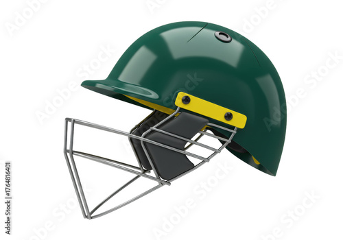Принти на полотні Green cricket helmet with face grill isolated PNG, protective headgear for batsm