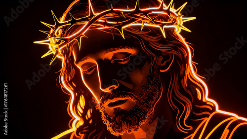 Photorealistic Ultra HD Silhouette Portrait of Jesus Christ with Crown of Thorns in Dramatic Warm Backlight
