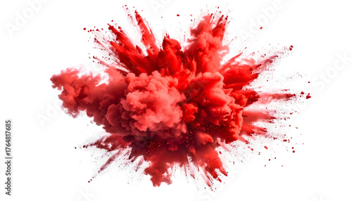 A dynamic, vivid red cloud explosion against a pure black background, showing powerful energy