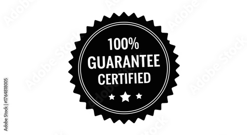 Black starburst badge displaying a one hundred percent guarantee certification