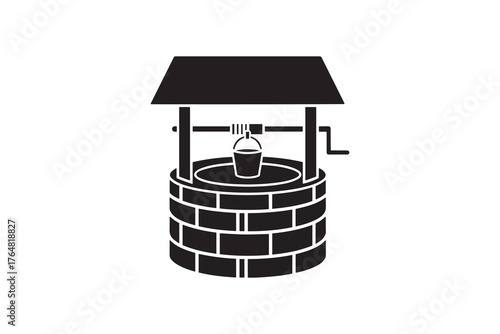 Water Well Silhouette Vector Design Traditional Water Well with Bucket Clipart