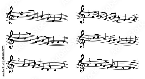 Repeating patterns of musical notes on a white background illustration