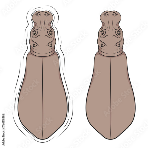 Set of color illustrations with hippopotamus. Isolated vector objects on white background.