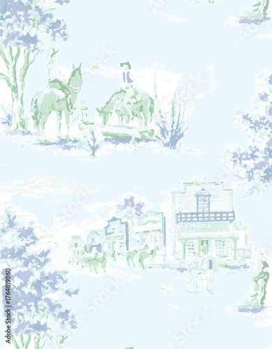 Abstract tropical foliage background in pastel green blue colors. Palm leaves in line art, grunge silhouette seamless pattern. Vector tropics illustration for swimwear design, wallpaper, textile
