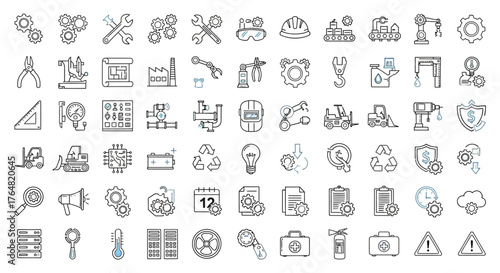 Construction and Industry Icons - Hand-Drawn Style, Outlined Symbols for Engineering and Building.