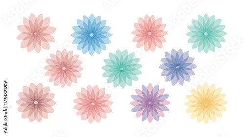 Floral Mosaic: A vibrant composition of delicately rendered floral elements, each displaying unique pastel hues.