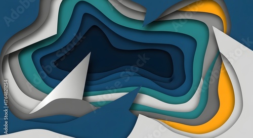 Abstract background with colorful wavy layers creating a 3D paper cut-out effect.