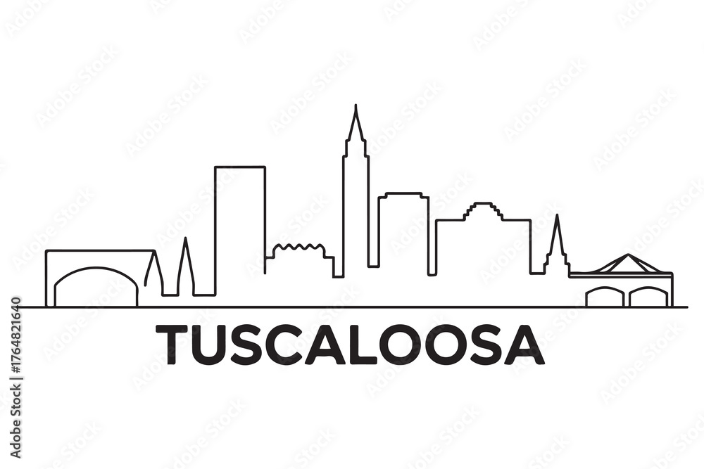 Fototapeta premium Tuscaloosa Line Art skyline silhouette. Black Tuscaloosa city design. with white background