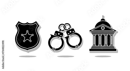 Iconic Symbols of Law Enforcement and Justice System.