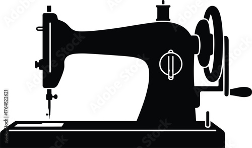 vintage sewing machine with hand crank and needle arm silhouette