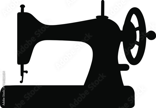 vintage sewing machine with hand crank and needle arm silhouette