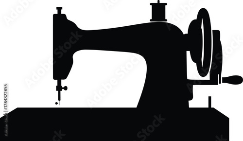 vintage sewing machine with hand crank and needle arm silhouette