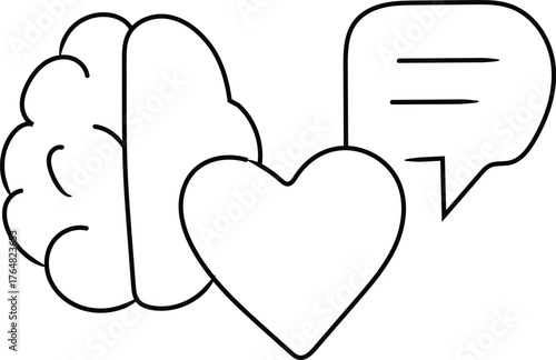 Mental Health Support with Brain, Heart, and Chat Bubble