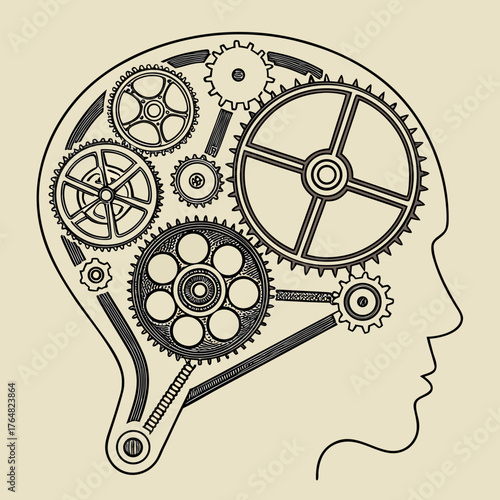 human head with gears