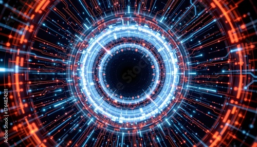 Abstract Digital Vortex of Light with Colorful Motion and Energy in a Futuristic Theme